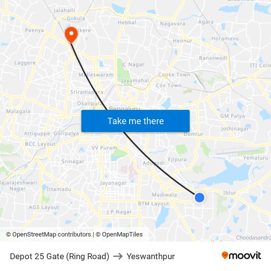 Depot 25 Gate (Ring Road) to Yeswanthpur map