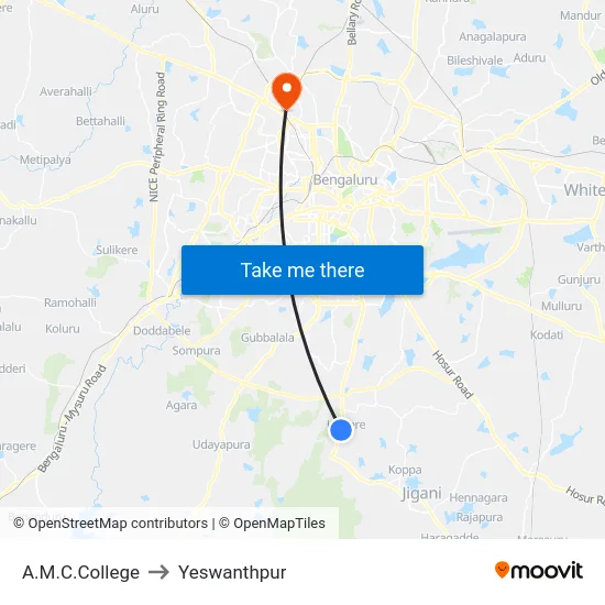 A.M.C.College to Yeswanthpur map