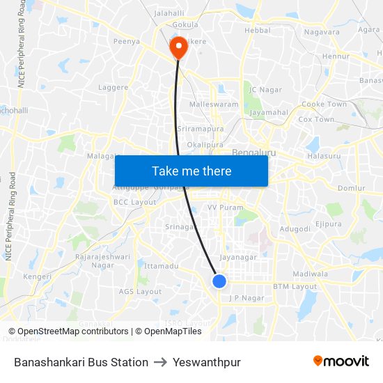 Banashankari Bus Station to Yeswanthpur map