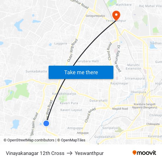 Vinayakanagar 12th Cross to Yeswanthpur map