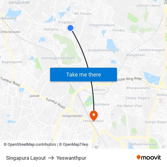 Singapura Layout to Yeswanthpur map