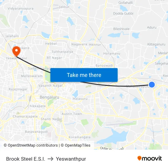 Brook Steel E.S.I. to Yeswanthpur map