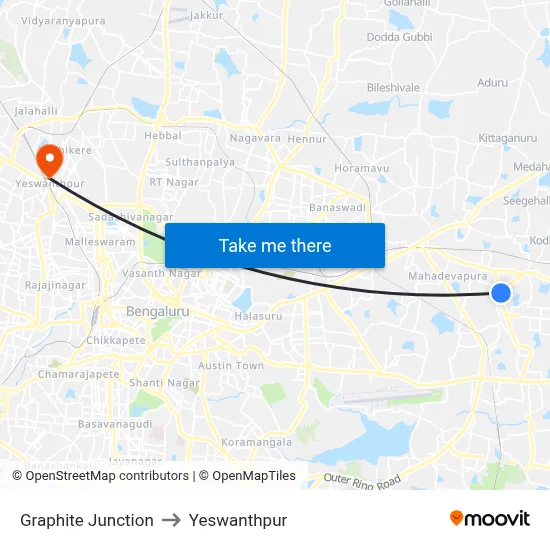 Graphite Junction to Yeswanthpur map