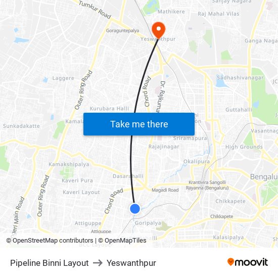 Pipeline Binni Layout to Yeswanthpur map