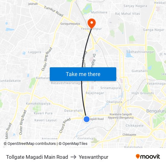 Tollgate Magadi Main Road to Yeswanthpur map