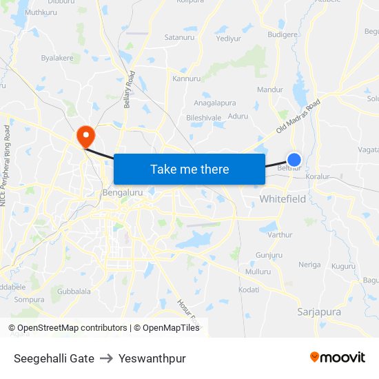 Seegehalli Gate to Yeswanthpur map