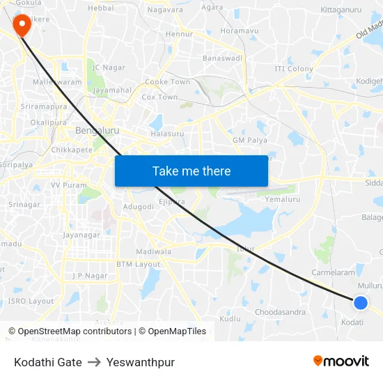 Kodathi Gate to Yeswanthpur map