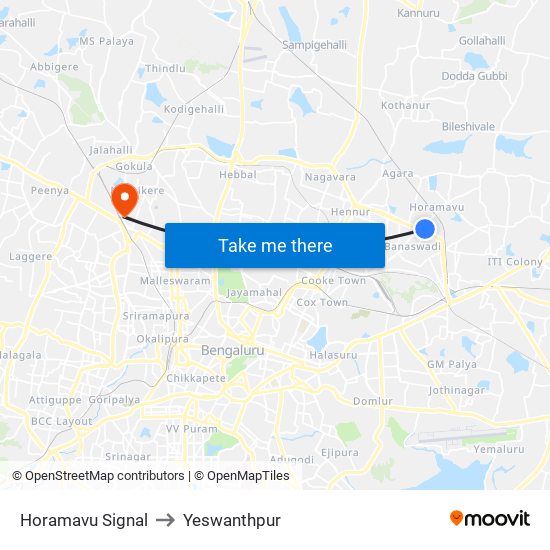 Horamavu Signal to Yeswanthpur map