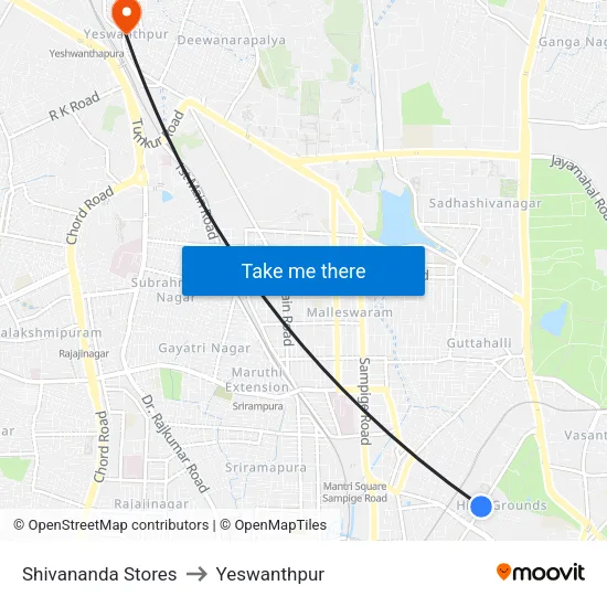 Shivananda Stores to Yeswanthpur map