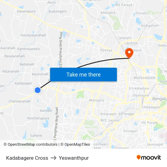 Kadabagere Cross to Yeswanthpur map