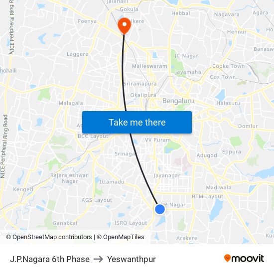 J.P.Nagara 6th Phase to Yeswanthpur map