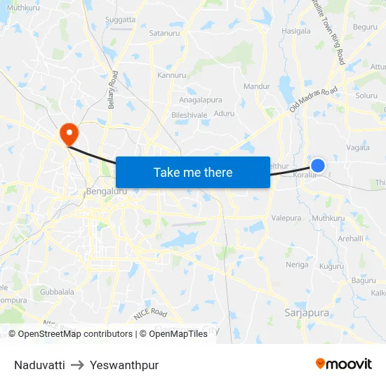 Naduvatti to Yeswanthpur map