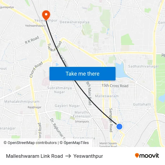Malleshwaram Link Road to Yeswanthpur map