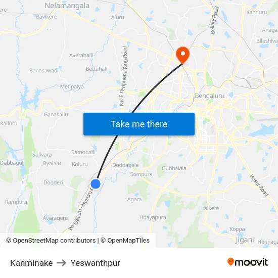 Kanminake to Yeswanthpur map