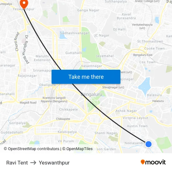 Ravi Tent to Yeswanthpur map