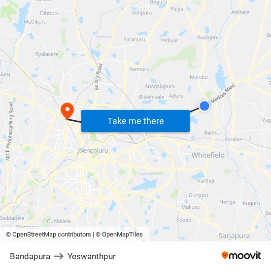 Bandapura to Yeswanthpur map