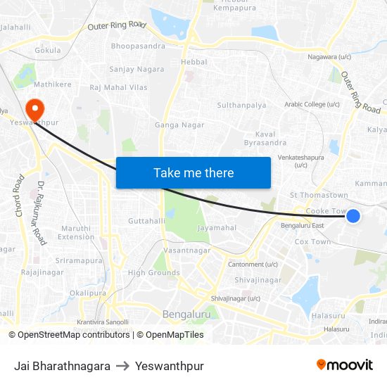 Jai Bharathnagara to Yeswanthpur map