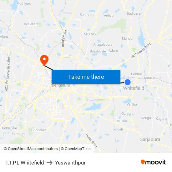 I.T.P.L.Whitefield to Yeswanthpur map