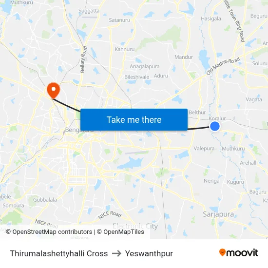 Thirumalashettyhalli Cross to Yeswanthpur map