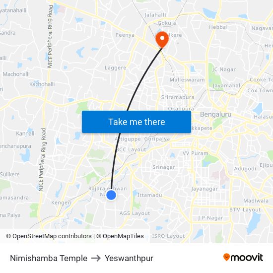 Nimishamba Temple to Yeswanthpur map