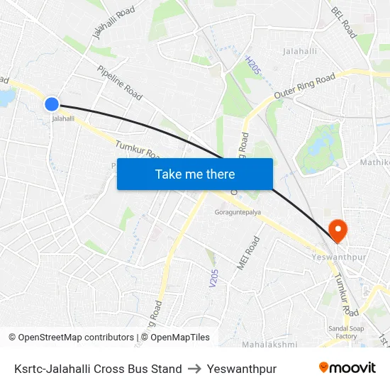Ksrtc-Jalahalli Cross Bus Stand to Yeswanthpur map