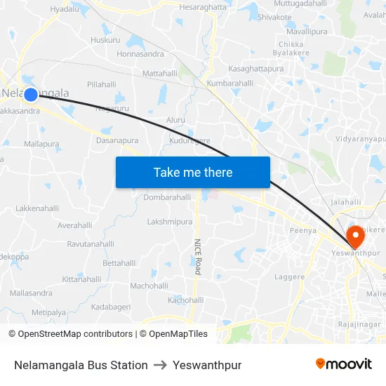 Nelamangala Bus Station to Yeswanthpur map