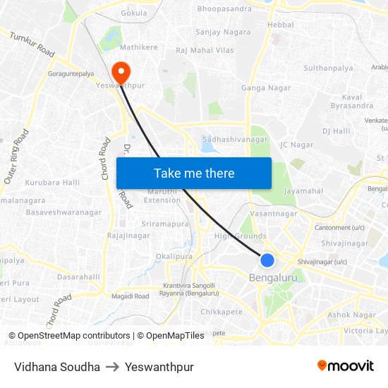 Vidhana Soudha to Yeswanthpur map