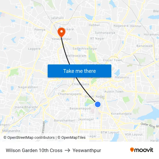 Wilson Garden 10th Cross to Yeswanthpur map