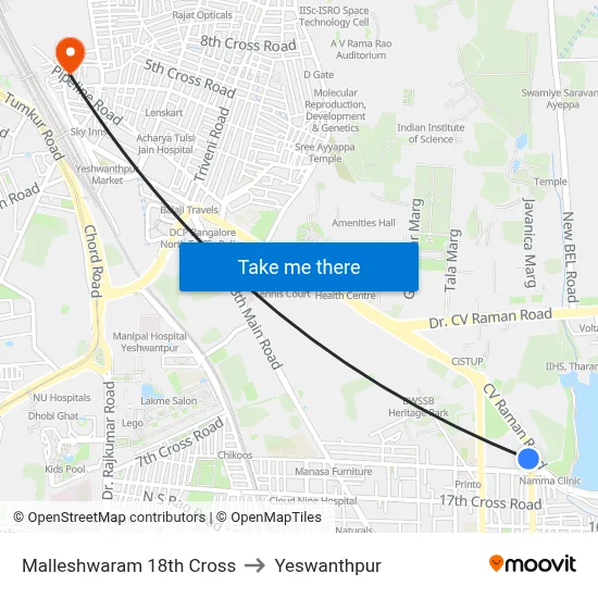 Malleshwaram 18th Cross to Yeswanthpur map
