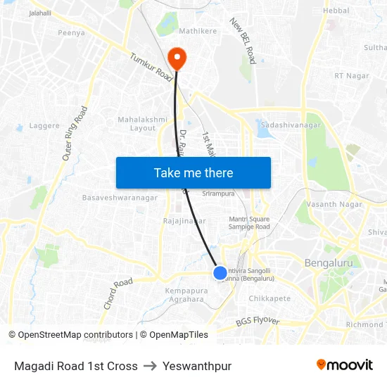 Magadi Road 1st Cross to Yeswanthpur map