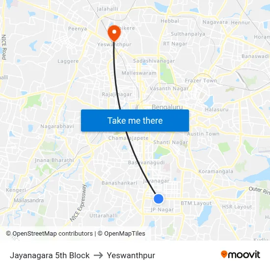 Jayanagara 5th Block to Yeswanthpur map