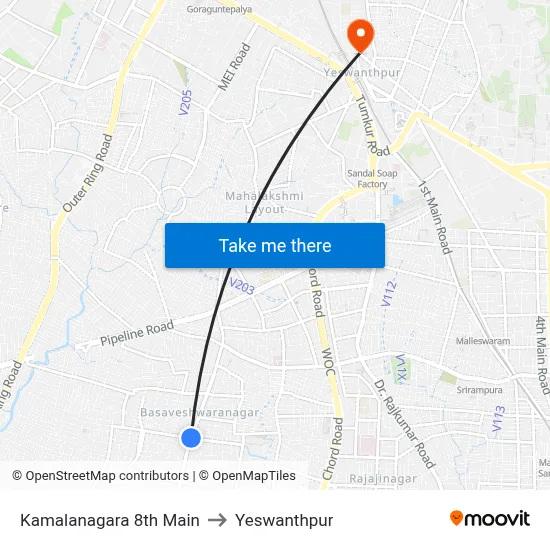Kamalanagara 8th Main to Yeswanthpur map