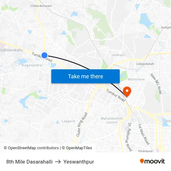 8th Mile Dasarahalli to Yeswanthpur map