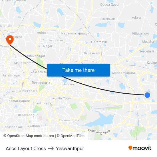 Aecs Layout Cross to Yeswanthpur map