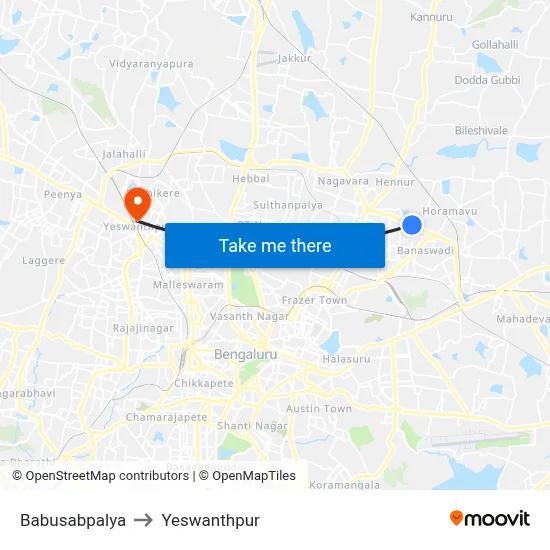 Babusabpalya to Yeswanthpur map