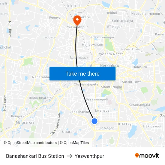 Banashankari Bus Station to Yeswanthpur map