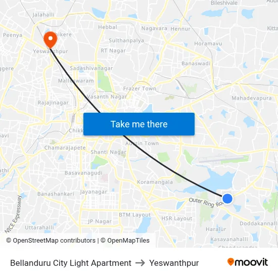 Bellanduru City Light Apartment to Yeswanthpur map