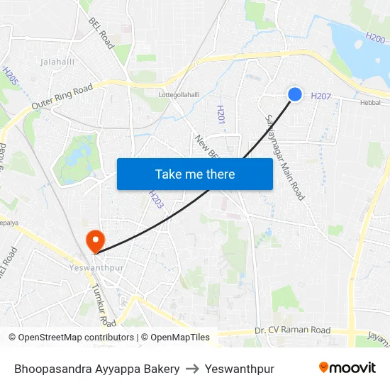 Bhoopasandra Ayyappa Bakery to Yeswanthpur map