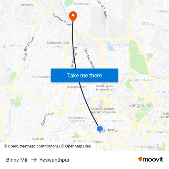 Binny Mill to Yeswanthpur map