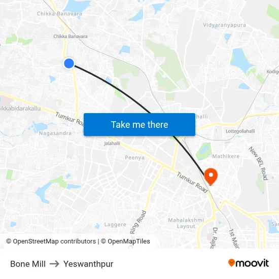 Bone Mill to Yeswanthpur map