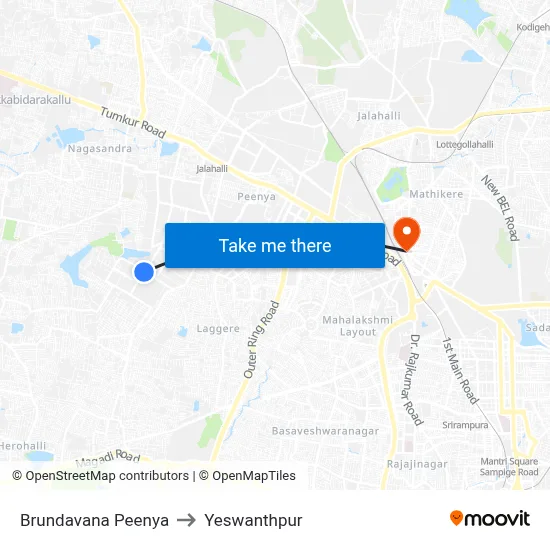 Brundavana Peenya to Yeswanthpur map