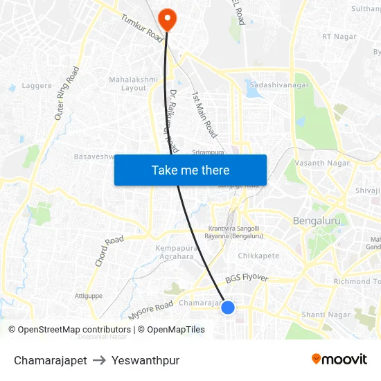 Chamarajapet to Yeswanthpur map