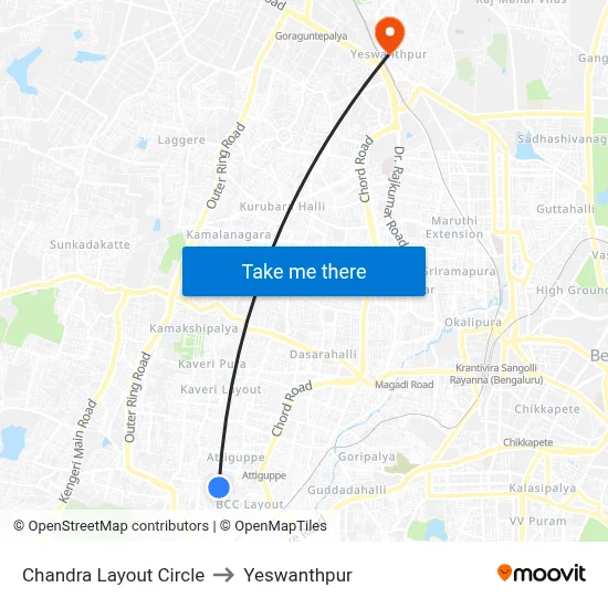 Chandra Layout Circle to Yeswanthpur map