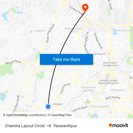 Chandra Layout Circle to Yeswanthpur map