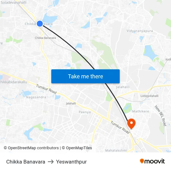 Chikka Banavara to Yeswanthpur map