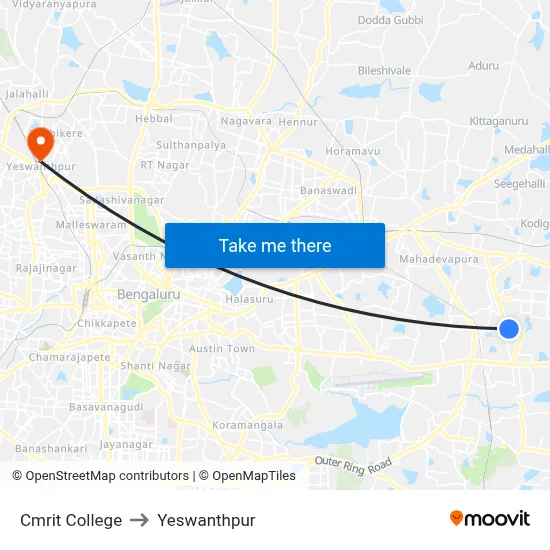 Cmrit College to Yeswanthpur map