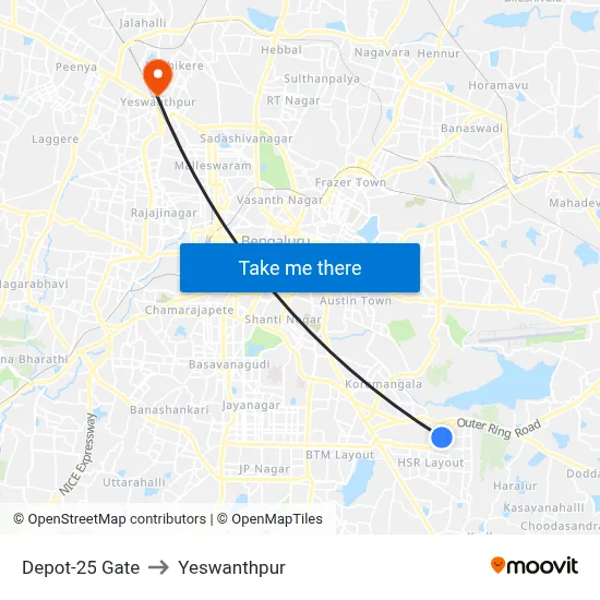 Depot-25 Gate to Yeswanthpur map