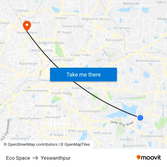 Eco Space to Yeswanthpur map