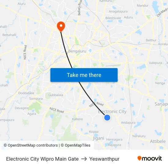 Electronic City Wipro Main Gate to Yeswanthpur map