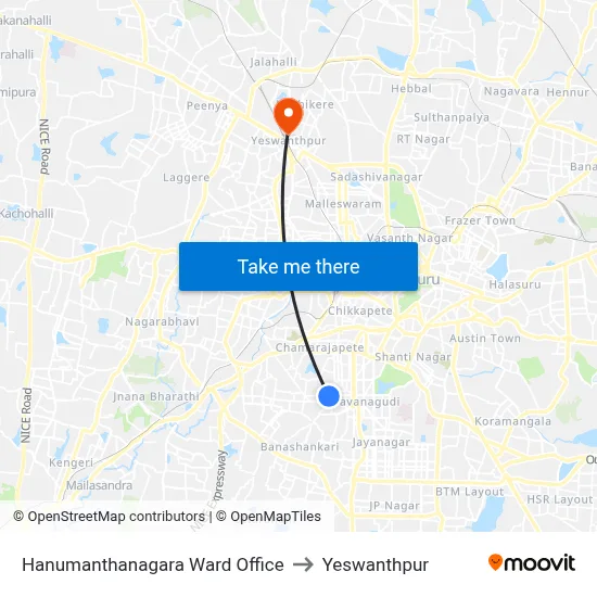 Hanumanthanagara Ward Office to Yeswanthpur map